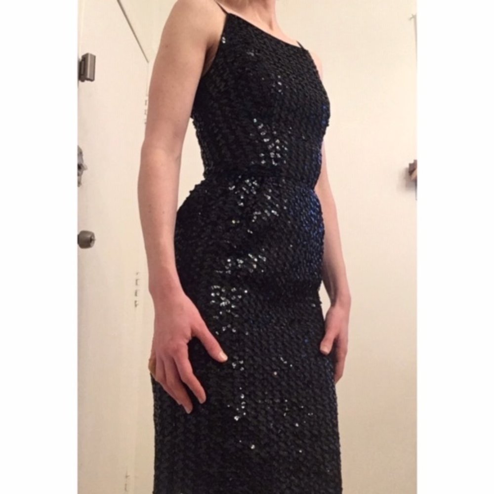 1950s Black sequin cocktail dress